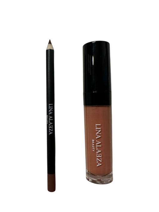 "The Suspect's Kiss lip liner and gloss set on white background"